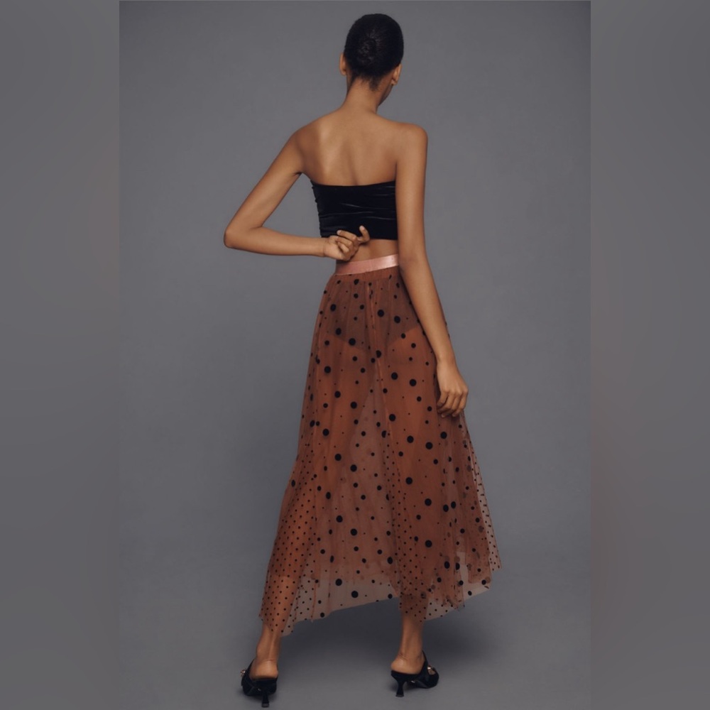 Anthropologie Brown Polka Dot Tulle Maxi Skirt - Picture 3 of 6